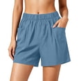 thumbnail image 3 of Ihhxva Cotton Shorts for Women Relaxed Fit Elastic Waist Solid Color with Pockets Adjustable Stretchable Summer Exterior Pocket Mid Rise Flat Front Casual Beach Workout Lounge S-2XL, 3 of 7