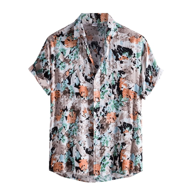 Camisas s Para Hombre Slim Fit Vuelta a la manga Camisa corta de Vintage Camisa Button Men's Casual Men Shirts (Orange, XXL)