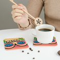 thumbnail image 6 of Fuzoiu Hello Summer Print Leather Coasters Set,Drink Coasters Set of 6,for Tabletop Protection, Durable PVC Coasters,Home Décor and Housewarming Gift,Square, 6 of 7