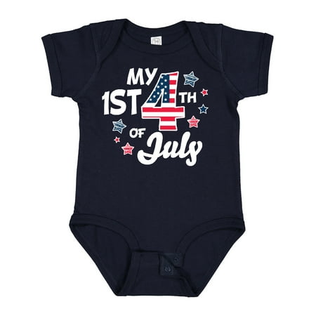 

Inktastic My 1st 4th of July with Striped Stars Gift Baby Boy or Baby Girl Bodysuit