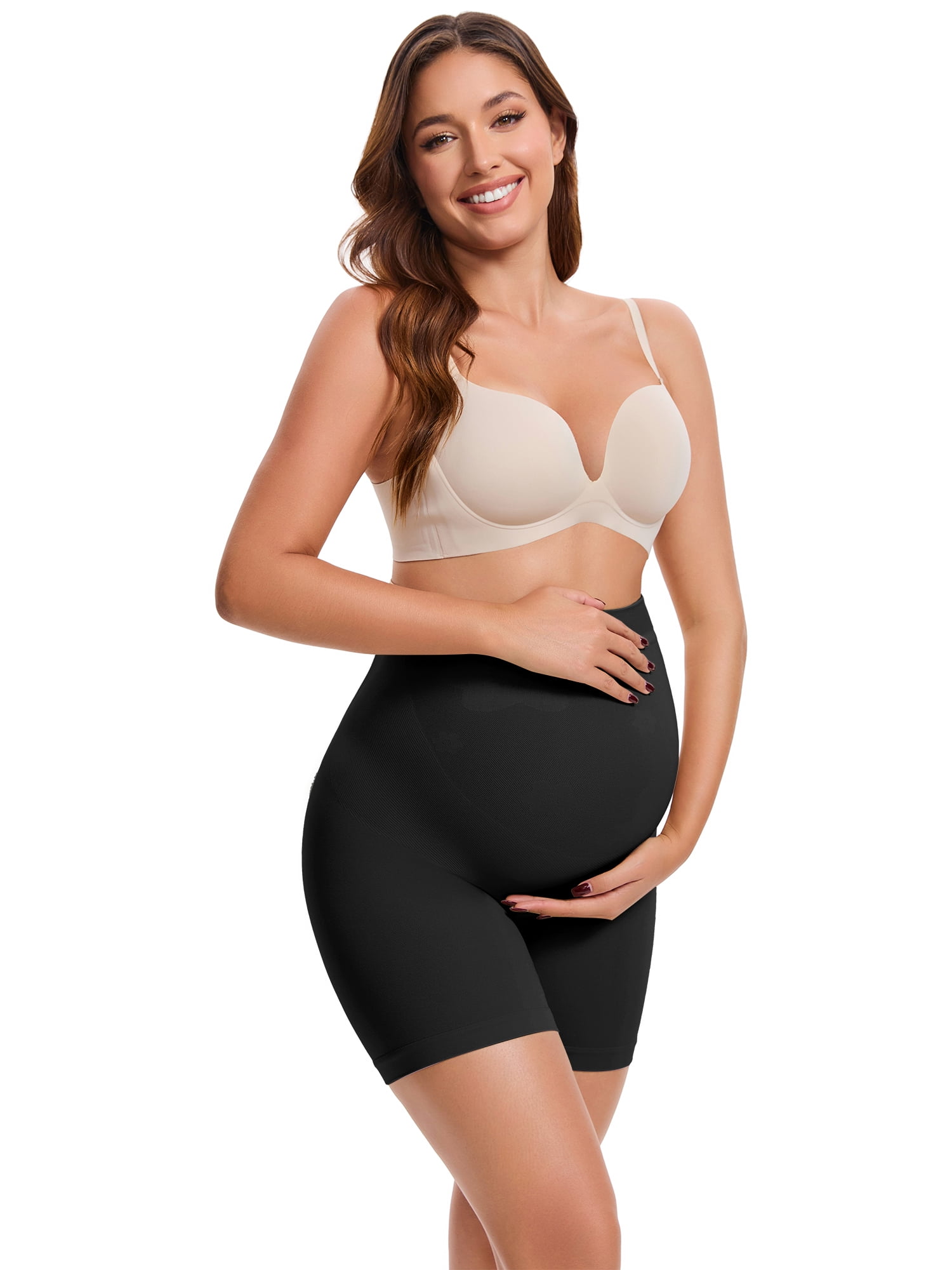 DARING DIVA Women's Maternity Seamless High Waist Belly Support Shorts S Black