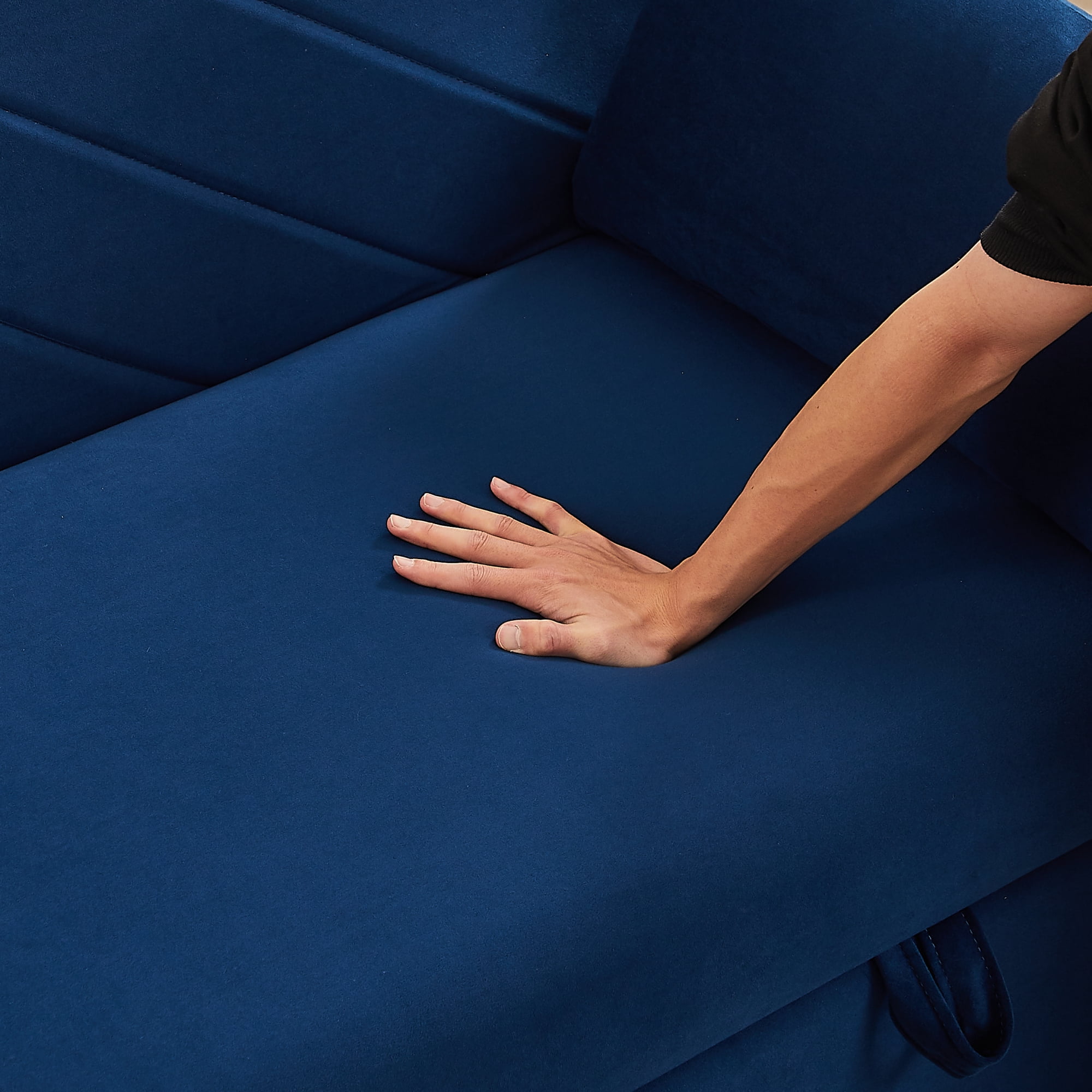 55" Convertible Sleeper Sofa Bed,3 in 1 Convertible Sleeper Loveseat with USB Ports,Modern Velvet Pull Out Sofa Bed with 2 Pillows and Rivet Design for Living Room Furniture,Blue