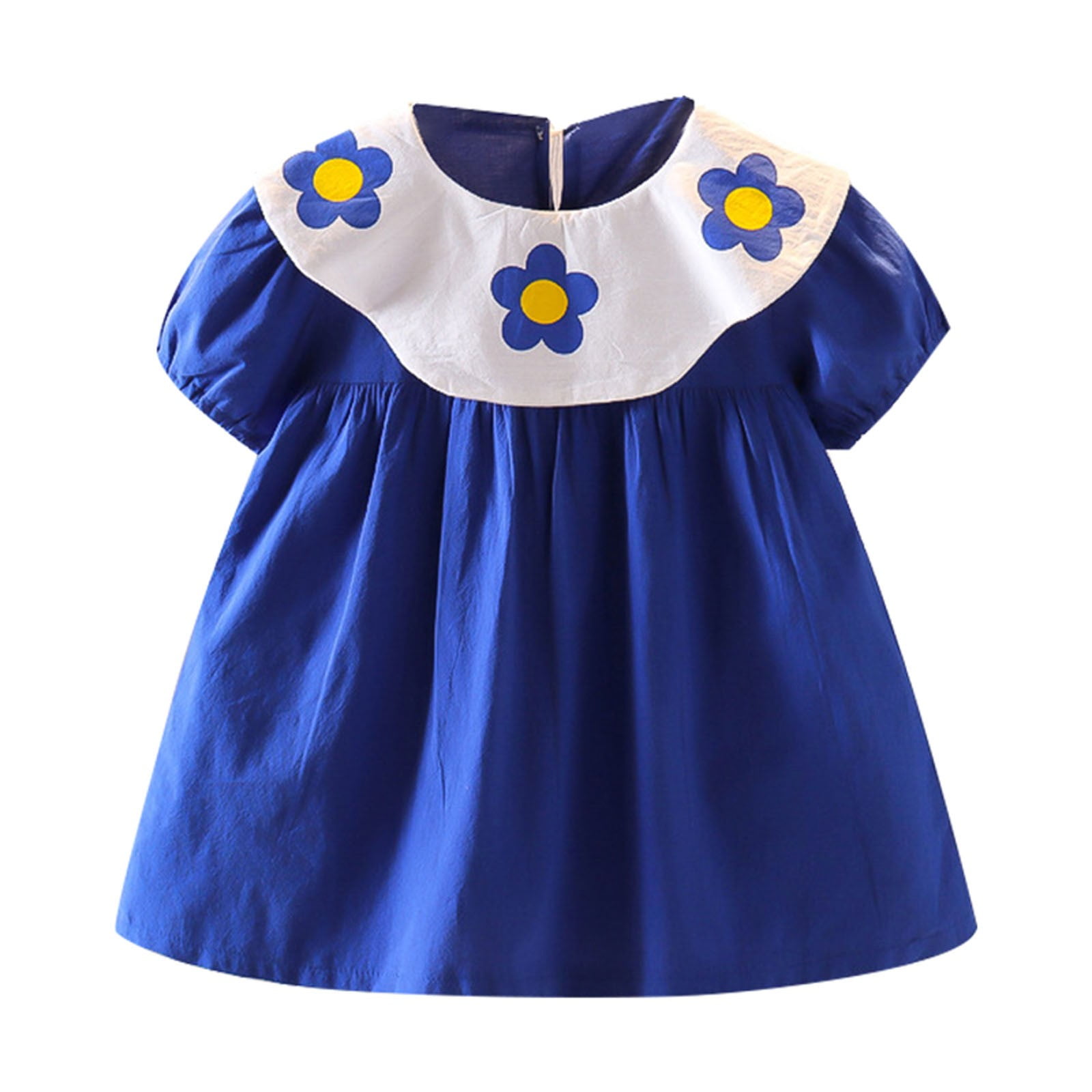 PEASKJP Girls Summer Dresses A Line Floral Dress for Little Girls Casual Party Dresses Blue 100