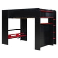 thumbnail image 5 of Full Size Gaming Loft Bed with Height-Adjustable Desk, Wooden Loft Bed Frame with RGB Light, Charging Station and Wardrobe, Space Saving Design, Red, 5 of 9