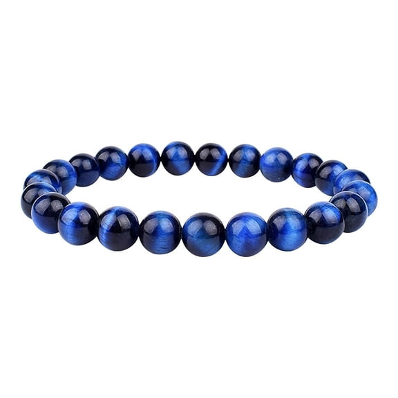 Gemstone Beaded Bracelets ,Blue Gold Beaded Bracelet, For Women and Men - 8mm Round Beads, Colorful Bracelet Sports Bracelet Bracelet Stretch Bracelet