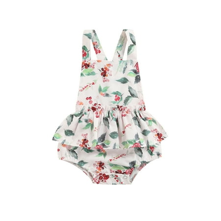 

Chollius Newborn Baby Girls Floral Print Romper Backless Ruffle Suspender Triangle Button Summer Casual Jumpsuit