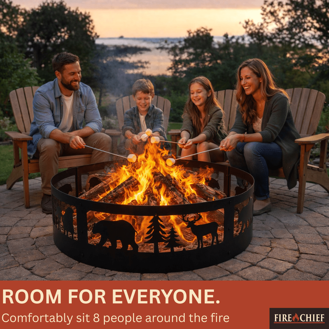 Fire Chief 36 Inch Fire Pit Ring – Heavy Duty Wood Burning Fire Ring Insert with Decorative Wildlife Design – Outdoor Steel Campfire Bonfire Pit Insert for Backyard Patio Camping