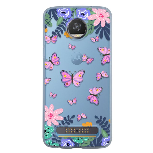 Funda para Moto Z2 Play Mariposas y Flores Uso Rudo, InstaCase Protector para Moto Z2 Play Antigolpes, Case Mariposas y Flores