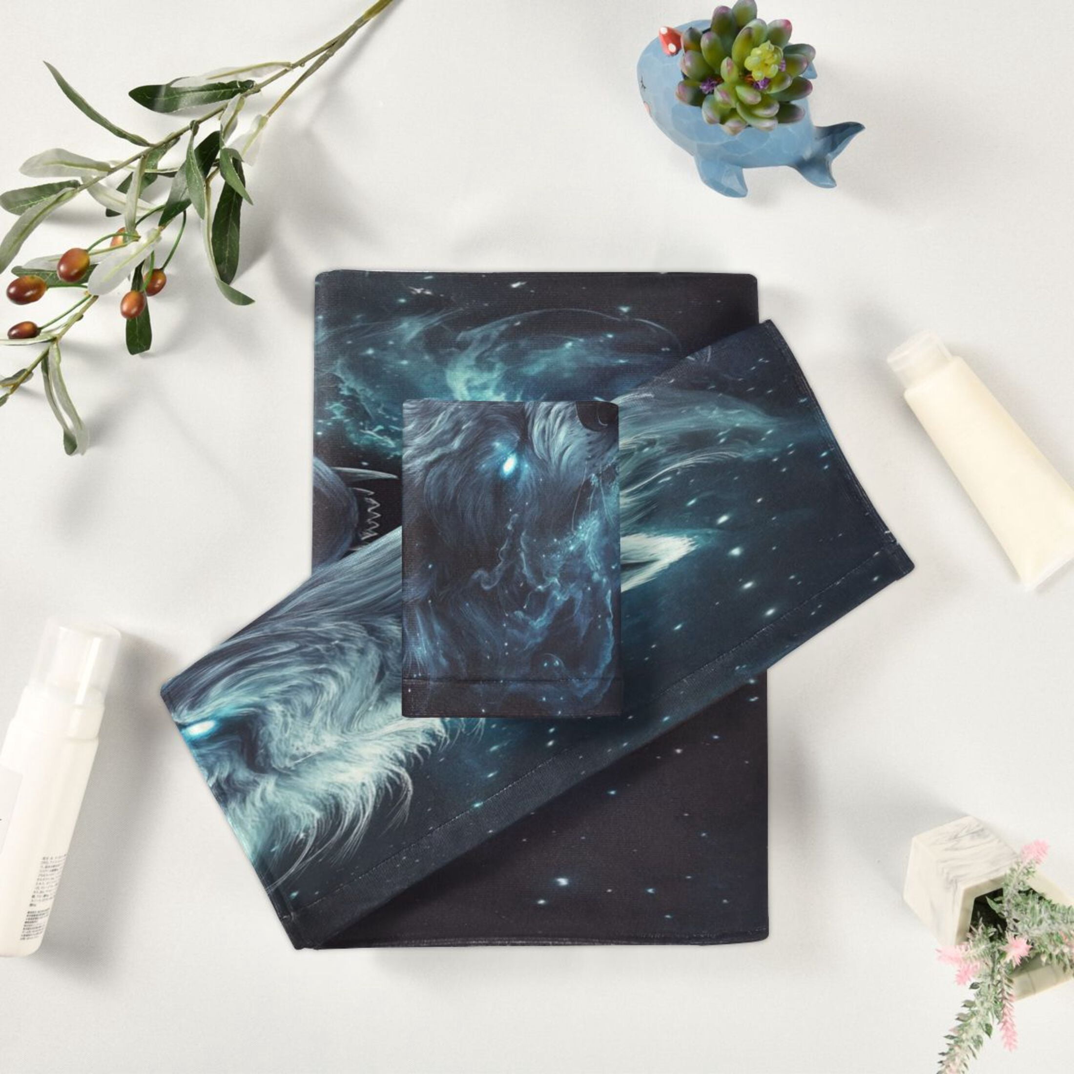 WOBOGO Show Ferocity Wolf Ultra Soft 3 Pack Cotton Towel Set Includes 60 x 30in Bath Towel 28 x 16in Face Towel and 13 x 13in Small Square Towel for Everyday Use Lightweight and Compact