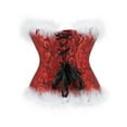 thumbnail image 4 of Christmas Lingerie Corset Top Christmas Outfits for Women Lingerie Satin Santa Costume Red Furry Lace Boned Bustier Top, 4 of 9