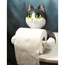 Whimsical Black White Kitten Cat Toilet Paper Roll Holder Bathroom Wall Decor