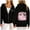 Black, variant on Womens Pink Flower Zip Up Hoodies Preppy Style Trendy Bubble Letter Print Casual Pullover Sweatshirts Long Sleeve Tops Preppy Hoodies Pink XXXL