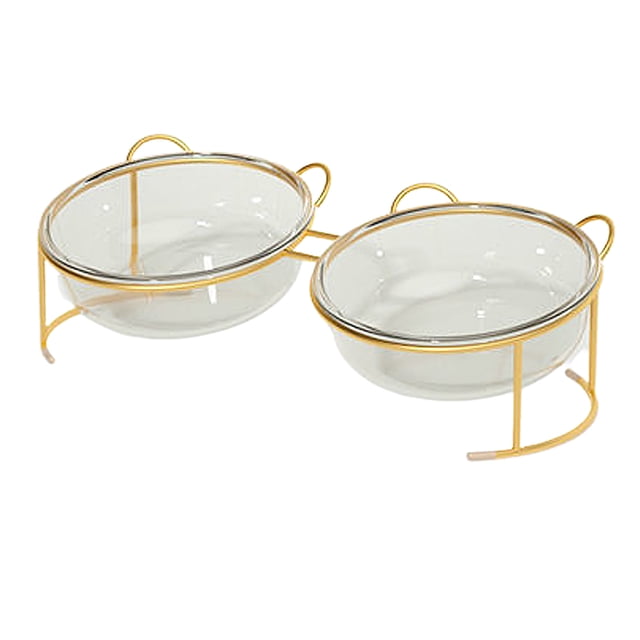 Cuencos de vidrio elevados para gatos o perros pequeños con soporte de metal elevado y antideslizantes para platos de agua y comida para mascotas