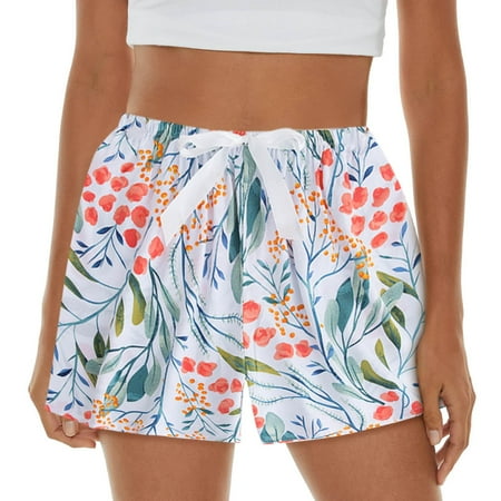 

Xinqinghao Shapewear Shorts Womens Pajama Shorts Soft Sleep Shorts Lightweight Printed Bow Elastic Waist Lounge Pj Bottoms Lounge Pants White One Size