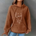 thumbnail image 2 of ManxiVoo Women Trendy Oversized Knit Hoodies with Cute Cat Graphic Long Sleeve Drawstring Sweatshirts for Casual Fashion Comfort M Size Coffee, 2 of 5