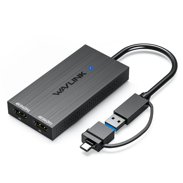 Adaptador HDMI dual WAVLINK USB-C y USB-A 4K @60Hz para 2 monitores
