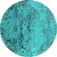 thumbnail image 1 of Ahgly Company Machine Washable Indoor Round Oriental Turquoise Blue Industrial Area Rugs, 7' Round, 1 of 4