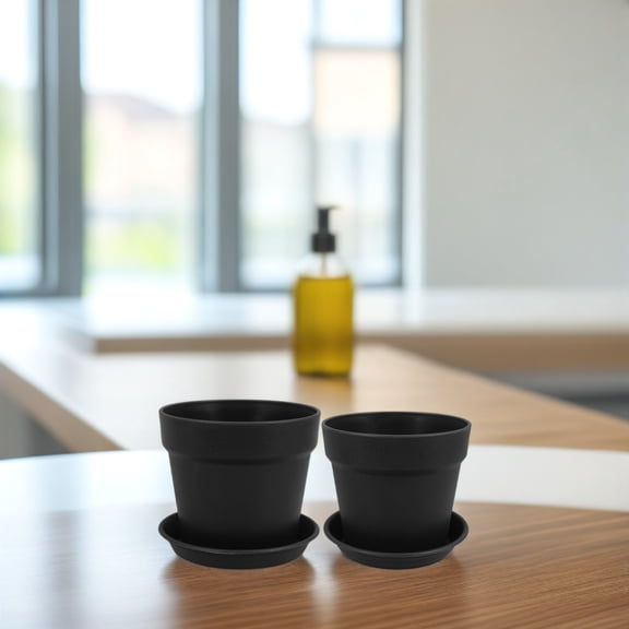 FUTUREORYY 8Pcs Black Flowerpots for Desktop Plants Durable Plastic Plant Containers