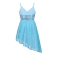 thumbnail image 2 of Haitryli Girls V-Neck Spaghetti Shoulder Straps Sequined Irregular Hem Latin Dance Lyrical Dress Light Blue 9-10, 2 of 7