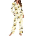 thumbnail image 4 of DISNIMO Bee Daisy Printed Women's 2 Piece Lounge Sets Casual Loose Sleepwear Long Sleeve Button Down Nightwear with Long Pajama Pants Casual V Neck Loungewear, XL, 4 of 7