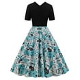thumbnail image 4 of Dyegold Sundresses for Women Casual Beach - Women Dress V-Neck Short Sleeve 1950s Vintage Rockabilly Midi Sun Dress ​Audrey Hepburn Style ​Birthday ​Party Dresses, 4 of 7