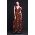 thumbnail image 3 of Bimba Feuilles Femmes Imprimé Sans Manches Longue Maxi à Bretelles Bohème Robe de Plage-Grand, 3 of 5