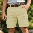thumbnail image 2 of WAYUTE Boys Pants Solid Color Cargo Knee Length Pants with Multiple Pockets for Kids Youth Play and Summer Dress Cargo Shorts Outdoor Casual,11-12 Y,Khaki, 2 of 6