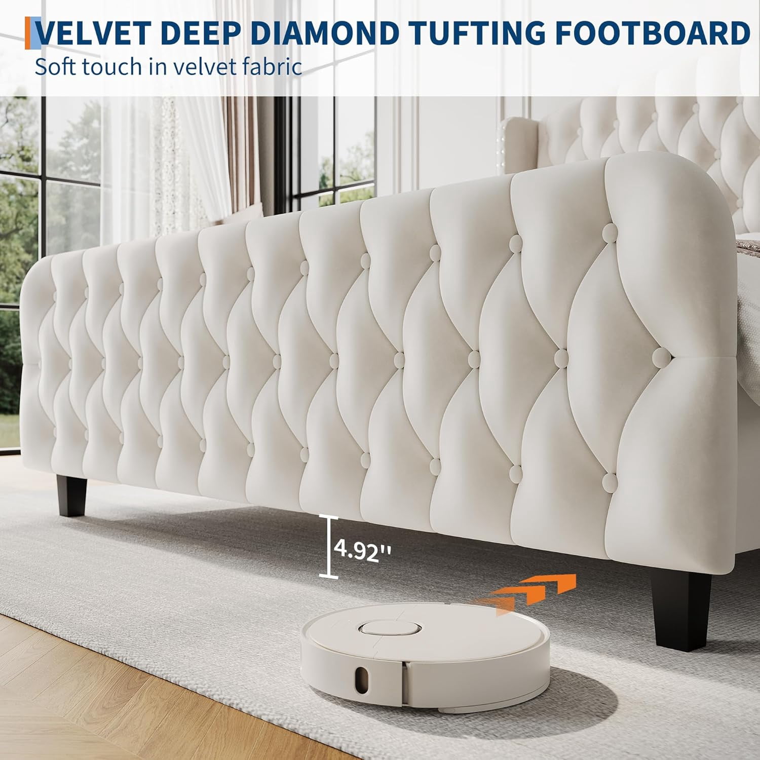 TEQIN Queen Size/King Size Platform Bed Frame, Upholstered Bed Frame Tufted Wingback Headboard and Footboard/No Box Spring Required,Easy Assemble