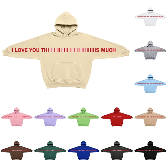 idosla I Love You This Much Hoodies for Couples Long Sleeve Letter Oversized Valentine'S Day Shirts I Love You Sweatshirts (White, 3XL)
