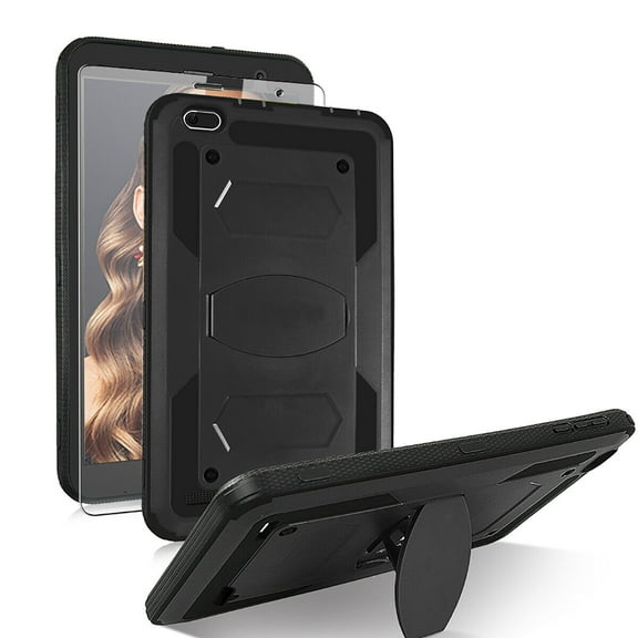 SOATUTO for Gateway Tab 8" FOXXD T8 Sunshine T1 Elite Tab Case Shockproof Hybrid Case With Tempered Glass Screen Protector for Winnovo M8/TECLAST P80H P80X Mix / Qlink Scepter 8 inch - Black/1 Pcs