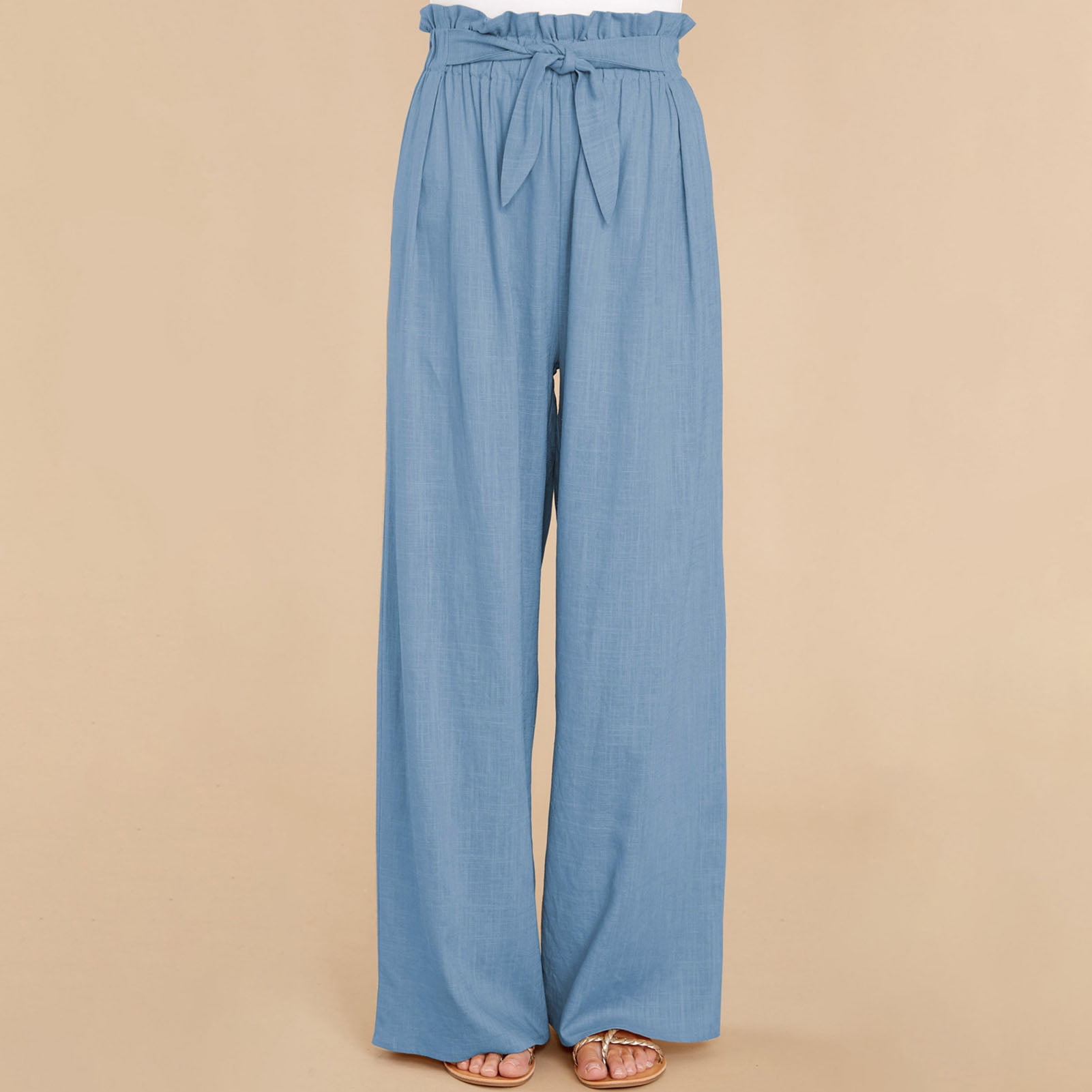 Womens Long Lounge Pants High Waist Wide Leg Lounge Belted Trousers For Daily Life Party
