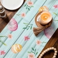 thumbnail image 3 of Easter Table Runner 72 Inches, Spring Rabbit Feet Eggs Flower Green Wooden Grain Bed Runner Dresser Scarves Tabletop for Indoor Outdoor Parties/Ceremony/Banquet, 16" x 72", 3 of 8