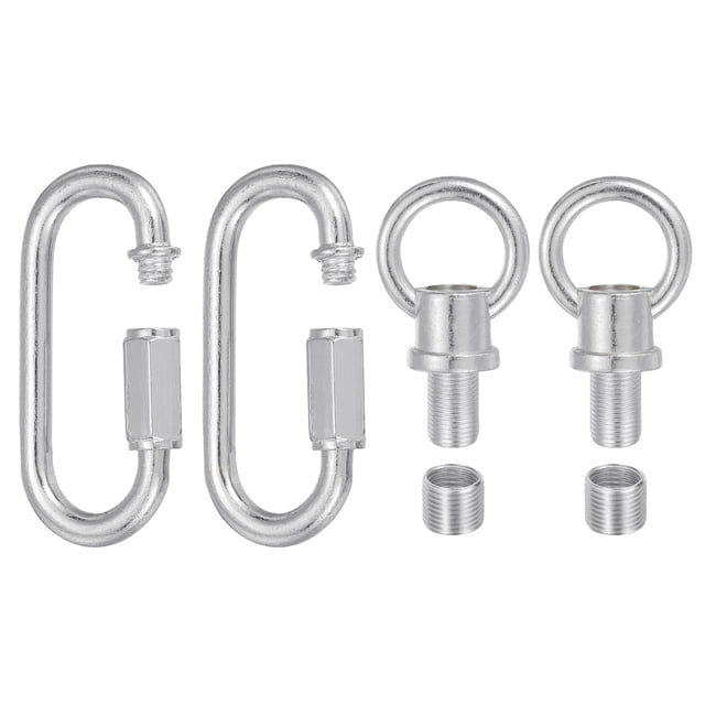 M10 Fine Thread Lamp Female Loop Holder with M12 Adapter Chain Quick Link, 44 lbs Load Silver Tone Pack of 2