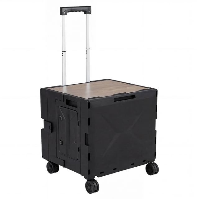 Gymax Foldable Utility Cart on 4 Rotate Wheels w/Telescoping Handle Lid & Cup Holder Black