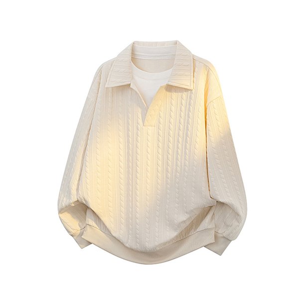 Blusa y camisa de manga larga con cuello vuelto para hombre, informal, de color liso, con cremallera, cuello redondo, estilo deportivo, blusa de poliéster de manga larga para hombre