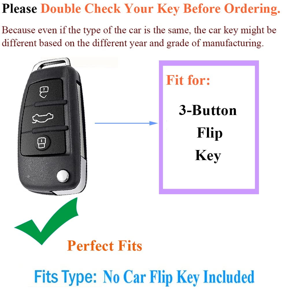 Flip Key Fob Cover Case Metal & Leather Compatible with Audi A1 A3 A4 A6 A8 Quattro Q3 Q7 S3 S6 RS3 RS6 R8 TT TTS Keyless