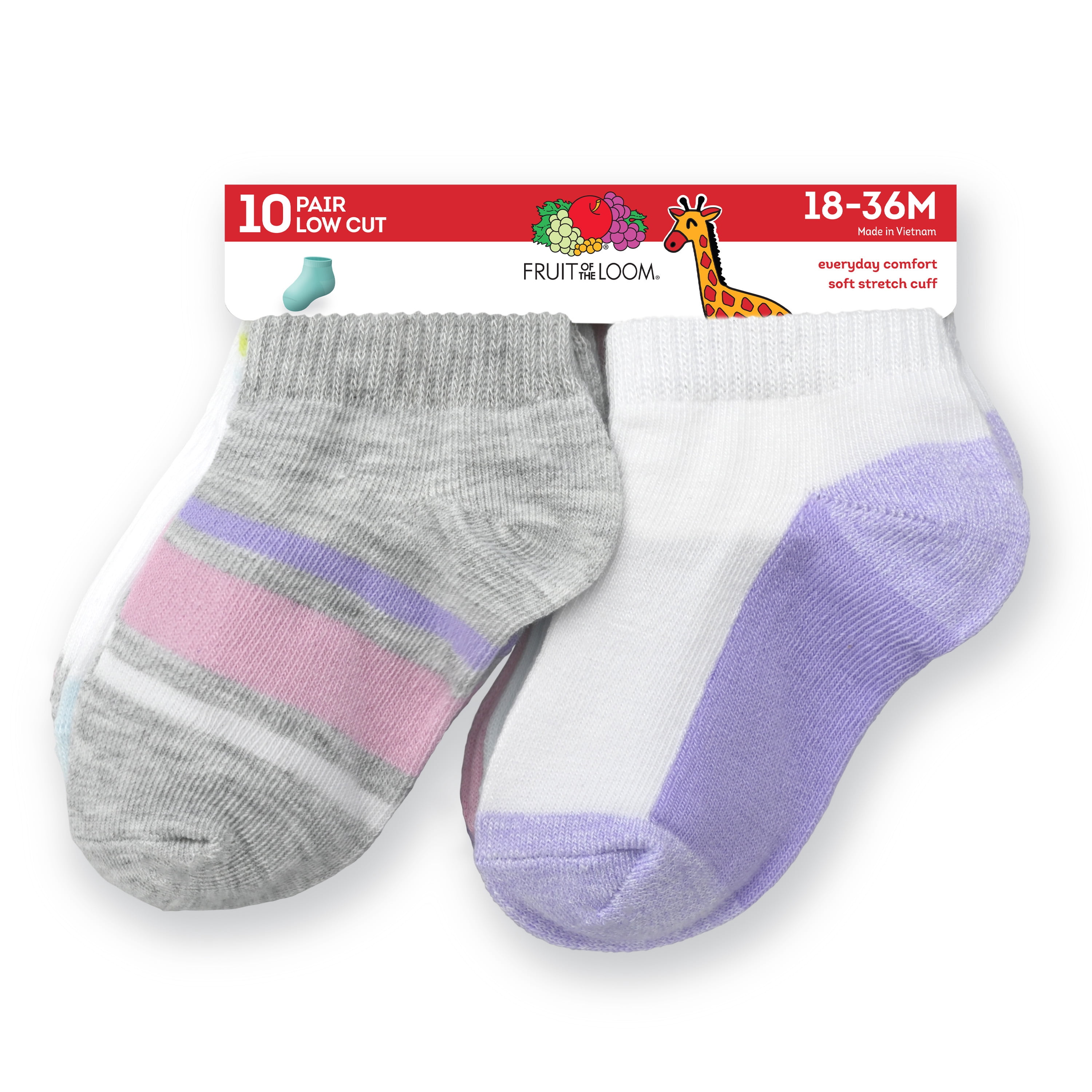 Fruit of the Loom Toddler Low-Cut Socks, 10-Pack, Size 6M-5T