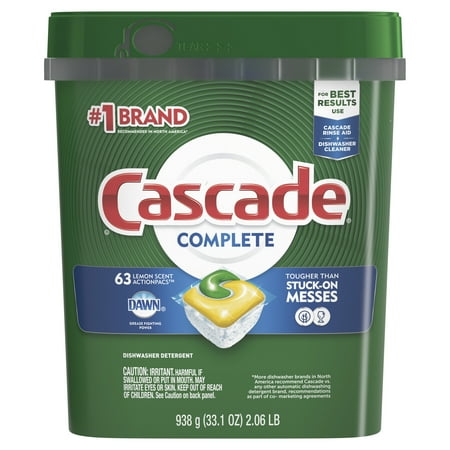 Cascade Complete ActionPacs Dishwasher Detergent, Lemon Scent, 63 (Best Rated Dishwasher Pods)