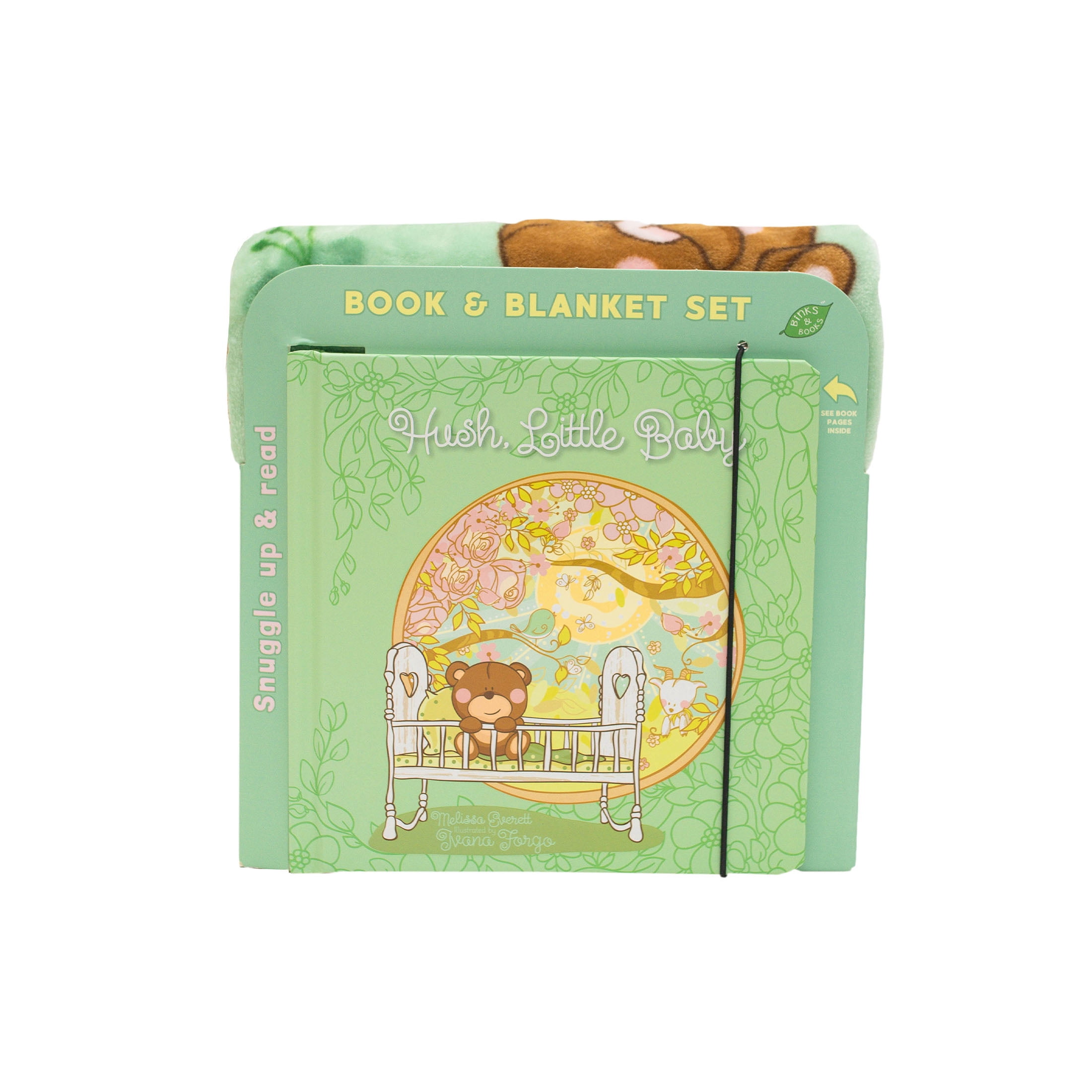 Binks & Books Hush, Little Baby Infant Story Book and Baby Blanket, Green Unisex