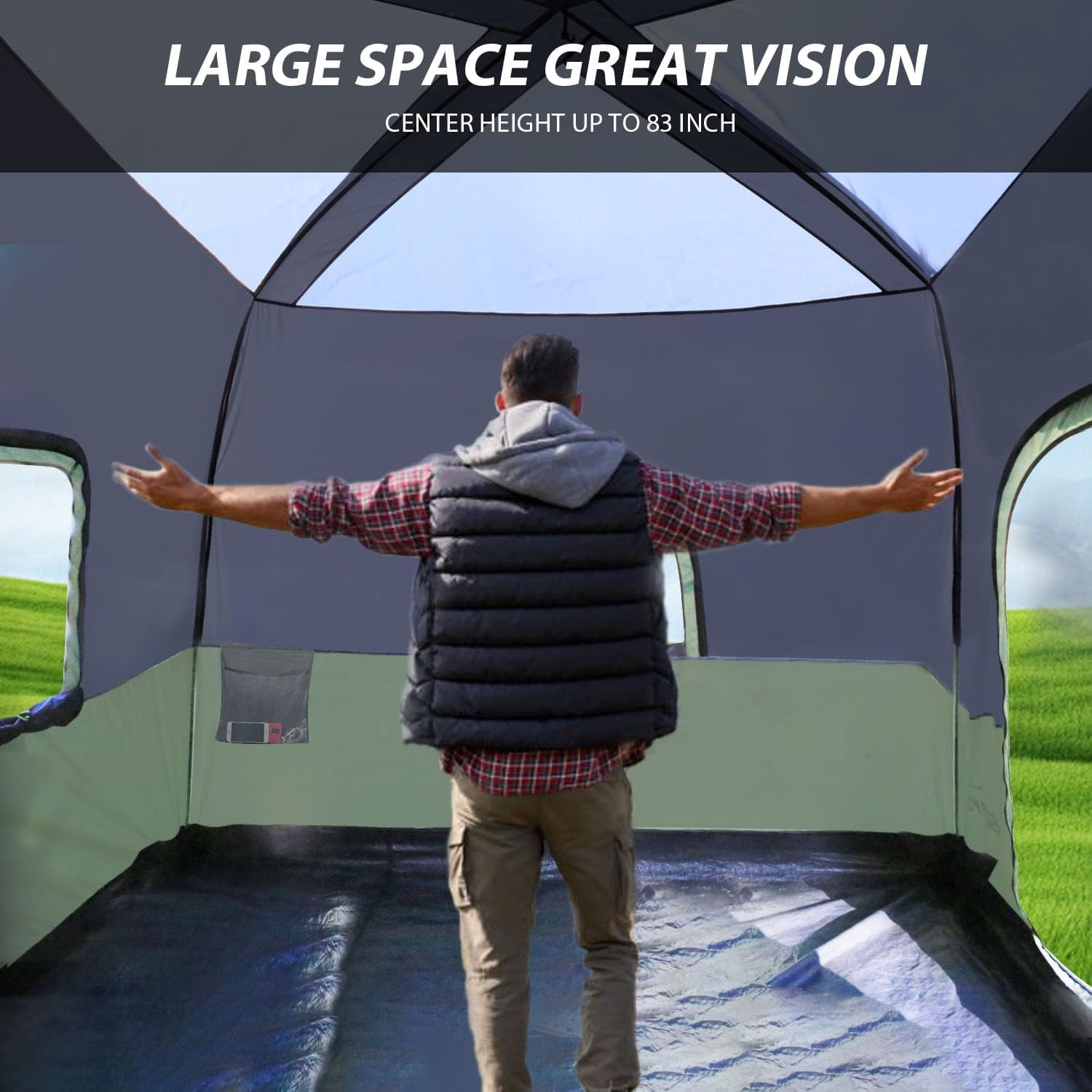 SUV Camping Tent for 6-8 Person with Rainfly,  Car Camping Tent with Waterproof, Double Layer Design with Storage Bag, Green & Gray