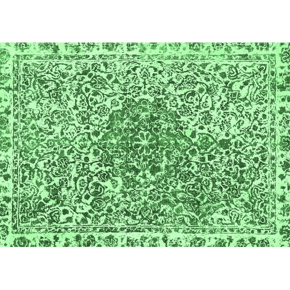 Ahgly Company Indoor Rectangle Abstract Emerald Green Modern Area Rugs, 2' x 5'