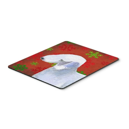 Bedlington Terrier Red Green Snowflakes Christmas Mouse Pad, Hot Pad or Trivet