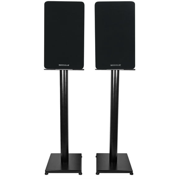 Pair Rockville RockShelf 54B Black 5.25" Home Bookshelf Speakers w/29" Stands
