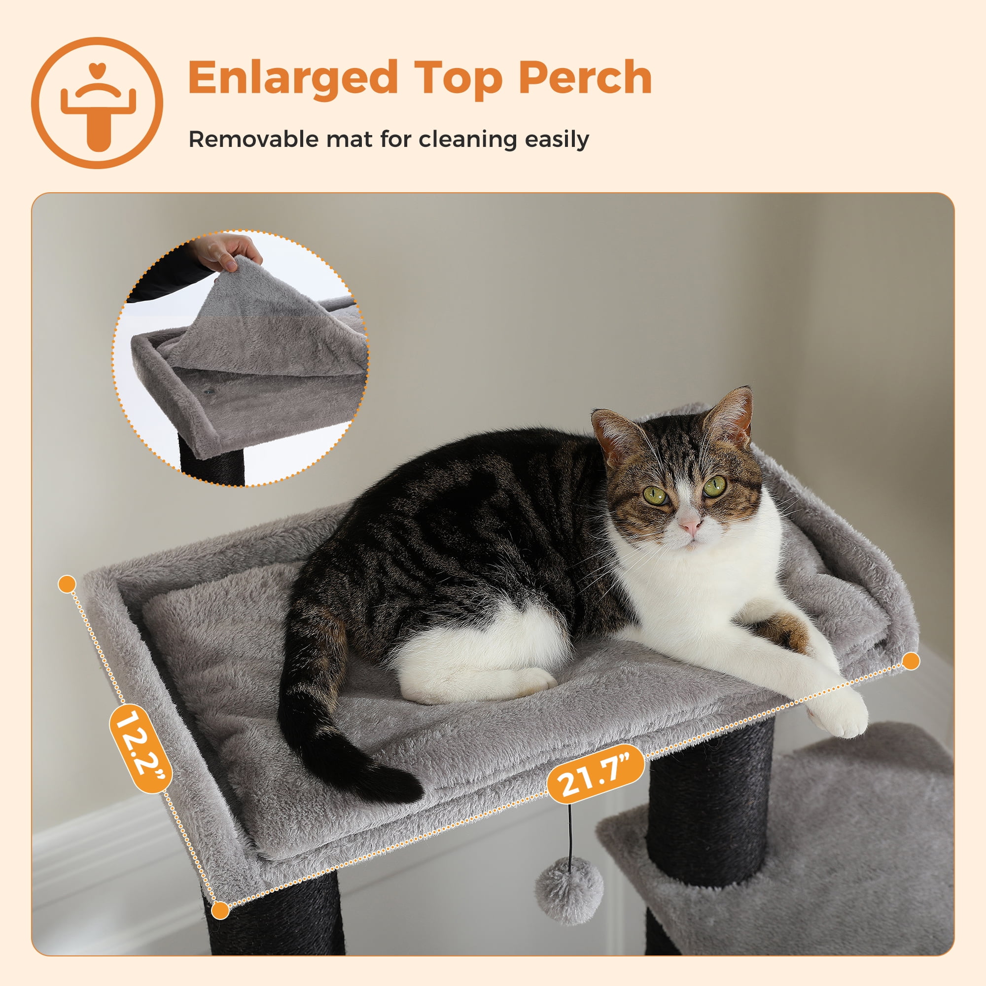 PAWZ Road 67" Extra Large Cat Tree, Thick Scratching Posts Multi-level Cat tower with 3 Hammocks, Black