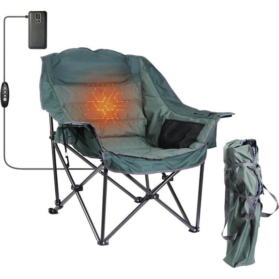 Heated Camping Chair, Heated Chair, Heated Camping Chairs for Adults, Oversized Camping Chair,  Padded Chair with Cooler, Cupholder & Carry Bag, Heavy Duty for Outdoor Activities