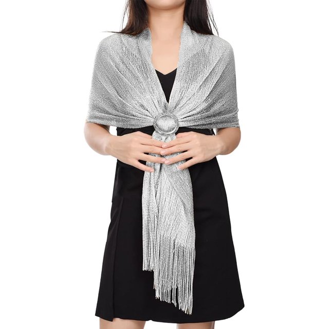 Mantón plateado Li build con borlas para mujer para noche fiesta boda con botones a presión