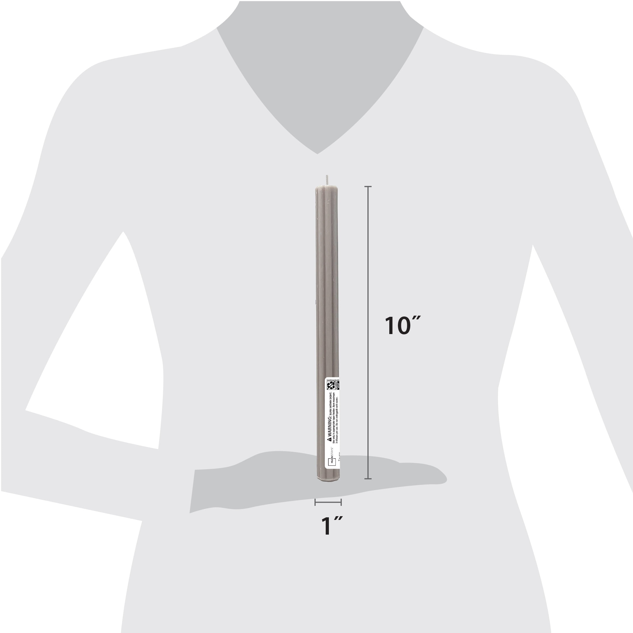 Mainstays Paraffin Wax 10" Ribbed Taper Candle, Unscented, Taupe