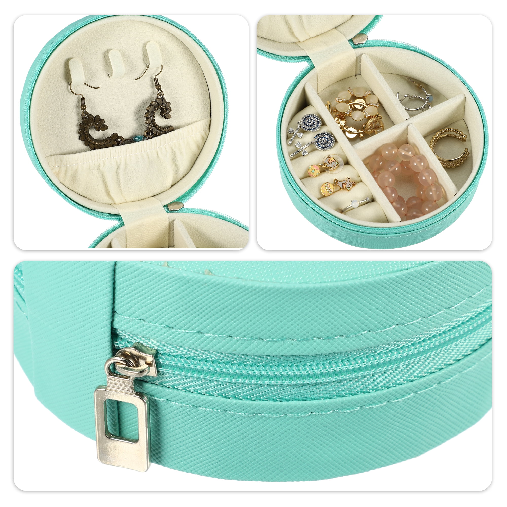 Unique Bargains 1pc Portable Round Jewelry Box for Travel Green