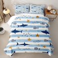 thumbnail image 2 of Manfei Nautical Shark Animal Twin Quilt Set, Simple Striped Line Twin Coverlet Set, Blue White, 2pcs, 1 Bedspread and 1 Pillowcase, 2 of 7
