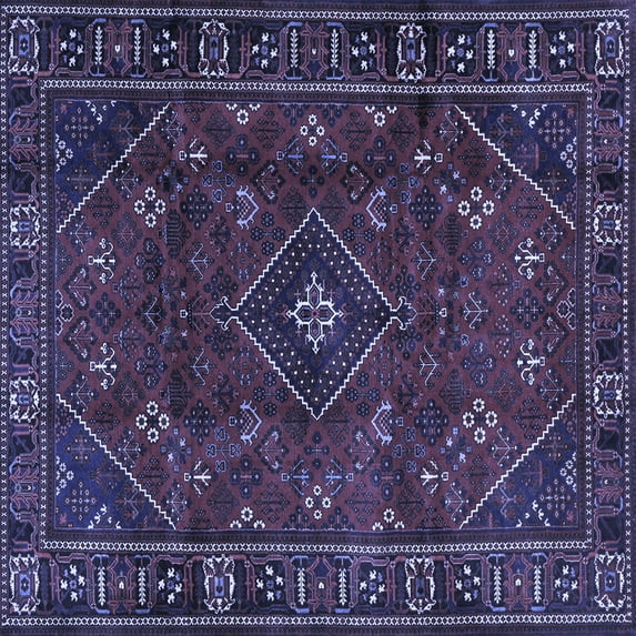 Ahgly Company Machine Washable Indoor Square Persian Blue Traditional Area Rugs, 8' Square